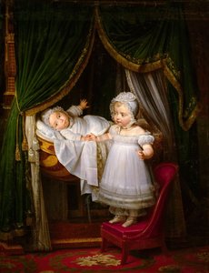 Henri Artois, Chambordin kreivi, duc de Bordeaux kehdossa sisarensa Louise Marie Thérèn kanssa