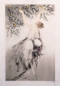 Tyttö poimimassa sitruunoita tekijältä Louis Icart