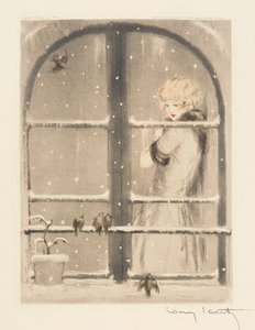 Neljä vuodenaikaa: Talvi, n. 1928 (käsinvärinen kuivakärki ja akvatinta) (katso myös 745548-50) tekijältä Louis Icart