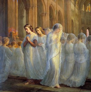 Sielun runo; Ensimmäinen ehtoollinen. Anne Francois Louis Janmotin (1814-1892) maalaus