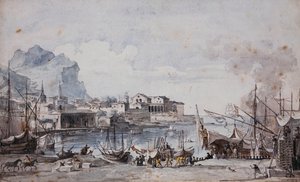 Näkymä Palermon satamasta, 1777 tekijältä Louis Jean Desprez