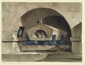 Hauta egyptiläiseen tyyliin sfinkseillä ja pöllöllä tekijältä Louis Jean Desprez