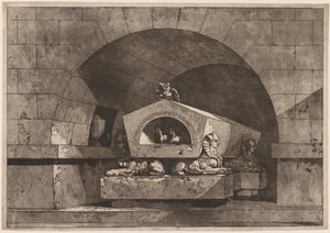 Hauta sfinksin kanssa: Hautausmuistomerkki pöllöllä sarkofagissa Sfinksin tukema n. 1779-84.