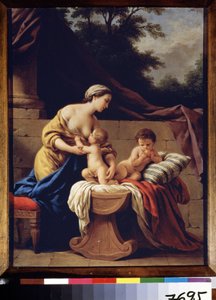 Äiti ja lapset. Rakkauden allegoria. (Äiti ja lapset. Allegoria rakkaudesta). Louis Jean Francois Lagreneen (1725-1805) maalaus öljy kankaalle. ranskalaista taidetta