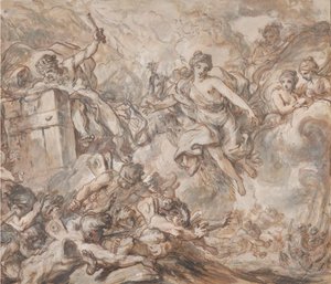 Juno käskee Aeolusta vapauttamaan tuulet, 1775. tekijältä Louis Jean Jacques Durameau