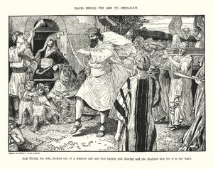 Daavid tuo arkkiarkun Jerusalemiin (litografia) tekijältä Louis John Rhead