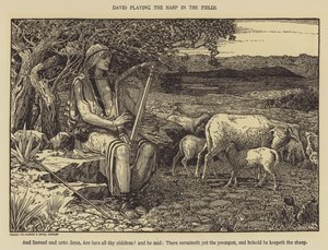 David soittamassa harppua pelloilla tekijältä Louis John Rhead