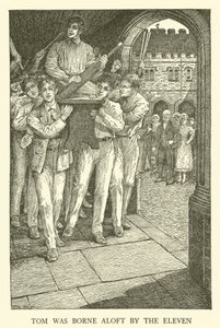 Kuvitus Tom Brownin koulupäiville (kaiverrus) tekijältä Louis John Rhead