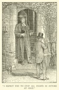 Kuvitus Tom Brownin koulupäiville (kaiverrus) tekijältä Louis John Rhead