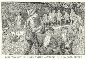 Karl luuli, ettei ollut koskaan ennen maistanut mitään puoliksi niin hyvää (litho) tekijältä Louis John Rhead