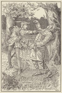 Robin ajoi teränsä Sir Guysin ruumiin läpi tekijältä Louis John Rhead