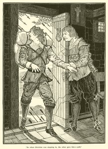 Joten kun Christian astui sisään, toinen veti häntä (kaiverrus) tekijältä Louis John Rhead