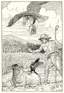 Kotka ja sirittäjä (litografia) tekijältä Louis John Rhead
