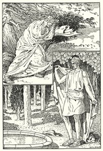 Pohjoistuuli ja aurinko (litografia) tekijältä Louis John Rhead