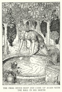 Sammakko sukelsi syvälle ja tuli taas ylös pallo suussaan (litho) tekijältä Louis John Rhead