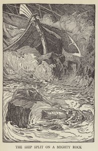 Laiva halkesi mahtavalle kalliolle tekijältä Louis John Rhead