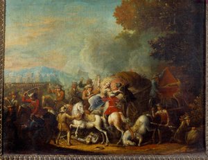 Rikkojen hyökkäys kärryä vastaan Louis Joseph Watteau Watteau de Lillen maalaus (1731-1798) 1700-luku Reims, Musee des Beaux Arts