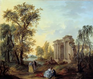 Walk Champetre Painting Louis Joseph Watteau dit Watteau de Lille (1731-1798) 17th century. Aurinko 1,02x0,8 m Marseille, Kuvataidemuseo