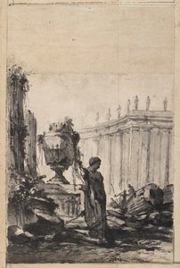 Arkkitehtoninen fantasia maljakko, Herm, ja Colonnade kanssa tekijältä Louis Joseph Le Lorrain