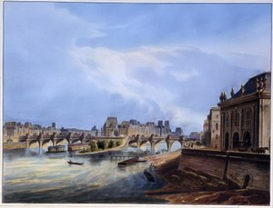 Näkymä Neufin sillalle - Arnoutin "" Paris en 1837" -sillassa tekijältä Louis Jules Arnout