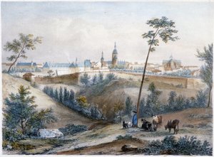 Bouvier Bretonin maaseudulla (Dinan kaukana) - Jacottetin ja Benoistin litografia