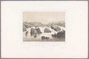 Lohen kalastajat Kassajoella Hallandissa Pêche du saumon dans la rivière de Kassa à Halland / Laxefiskeriet i Kassaelven, Halland (otsikko esineessä) Kasvot Skandinaviassa (sarjan nimi) Vues du Nord. Mokka (sarjan nimi) tekijältä Louis Julien Jacottet