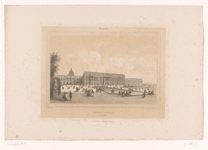 Näkymä Versaillesin palatsille puutarhasta Julkisivu du Château, Côté du Parc (otsikko esineessä) Kasvot Pariisissa ja sen ympäristössä (sarjan nimi) Versailles (sarjan nimi esineellä) tekijältä Louis Julien Jacottet