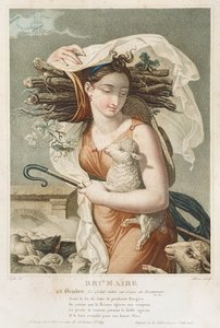 Brumaire (lokakuu marraskuu), republikaanisen kalenterin toinen kuukausi, kaiverrus Tresca, ranska, n. 1794 (kaiverrus)