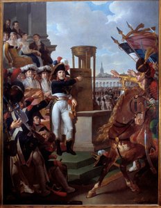 Napoleon Bonaparte (1769-1821) julisti Sisalpiinien tasavallan Milanossa 7.9.1797 Louis Lafitten (1770-1828) maalaus 1797 su. 2,52 x 3,34 m. Aixin saari, Napoleonin museo