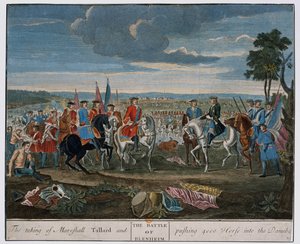 Marsalkka Tallardin valtaaminen ja 4000 hevosen työntäminen Tonavaan Blenheimin taistelussa vuonna 1704, noin 1760.