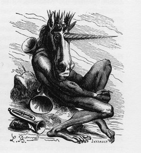 AMDUSCIAS-demoni Ars Goetiassa - Amdusias - demoni, joka on johdettu goetie-uskomuksista (demonien kutsumisen taide ja käytäntö) - Collin de Plancyn "Pelvellinen sanakirja" - Kaiverrus L. Breton. Pariisi