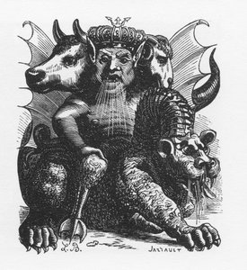 Raamatun Asmodee-demoni - Asmodeus tai Ashmedai demonien kuningas - Collin de Plancyn "Pelvellinen sanakirja" - Kaiverrus L. Breton. Pariisi