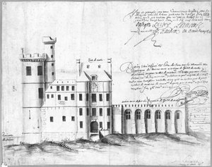 Portin ja Hotel de Neslen julkisivu, 1662 (tussi ja tussi ja pesu paperille)