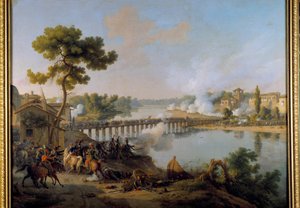 Kenraali Bonaparte antaa käskynsä Lodin sillan taisteluun (10. toukokuuta 1796) Italian ensimmäisen kampanjan aikana (1796-1797) Louis Francois Lejeunen (1775-1848) maalaus 1800-luvun su. 1,85 x 2,40 m tekijältä Louis Lejeune