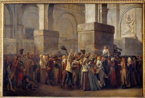 Ranskan vallankumous; "" Maratin voitto"" Kansa voitti sijaisen Jean Paul Maratin (1743-1793), kun vallankumoustuomioistuin vapautti hänet vuonna 1793. Louis Leopold Boillyn (1761-1845) maalaus maroufle-paperille 1700-luvun su. 0,8x1,2 tekijältä Louis Leopold Boilly