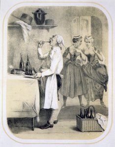 Ahmatti keittiössä, sarjasta Seitsemän kuolemansyntiä kuvaava vedos, n. 1850 tekijältä Louis Leopold Boilly