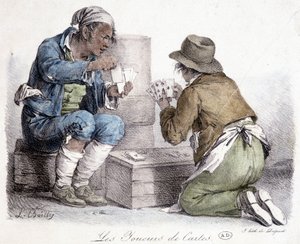Kortinpelaajat, L. Boillyn kaiverrus, noin 1820. tekijältä Louis Leopold Boilly