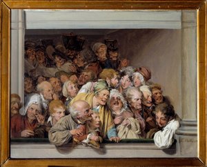 Une loge, le jour du spectacle gratuit Peinture de Louis Leopold Boilly (1761-1845) 1830 su. 0,33x0,41 m Versailles, museo Lambinet - Teatterilaatikko, ilmaisen esityksen päivä. Louis Leopold Boillyn (1761-1845) maalaus tekijältä Louis Leopold Boilly