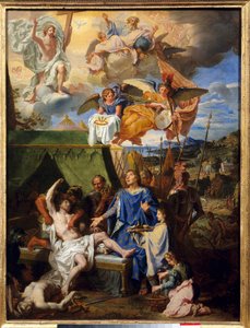 Taumaturgia: "" Kuningas Ludvig IX (1214-1270) (Pyhä Louis) taistelee ekrouelleja vastaan"" Louis Licherie De Beury (1629-1687) maalaus su. 0,79 x 0,58 m Rouen, Kuvataidemuseo tekijältä Louis Licherie de Beurie