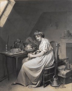 Louis-Léopold Boilly - Nuori tyttö koiransa kanssa tekijältä Louis Leopold Boilly