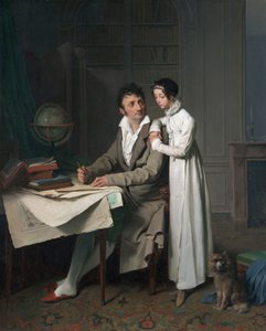 Maantiedon oppitunti (Monsieur Gaudryn ja hänen tyttärensä muotokuva) tekijältä Louis Leopold Boilly