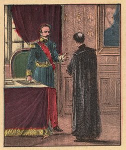 Napoleon III ja Louis-Gaston de Segur (Louis Gaston de Segur) (1820-1881) Ranskan piispa Elyseessä - - Kaiverrus kirjasta "" Uskonnollinen opetus silmin. Wonderful Album”, Louis Maitrejean ja Georget Ramond - Ranska 1910