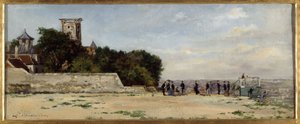 Le sommet de la butte Montmartre, avec la tour Solférino, noin 1870, noin 1870 (öljy kankaalle) tekijältä Louis Marie Chevalier