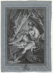 Nuori nainen istuu sängyllä, 1764-1767. tekijältä Louis Marin Bonnet