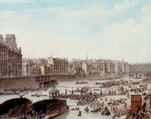Merielämää Pariisin sataman telakoilla vuonna 1782 Peniches ja kaupallinen toiminta Seinen varrella. Yksityiskohta. Piirustus Louis de Lespinasse (1734-1808) 1782. Paris, Musee Carnavalet