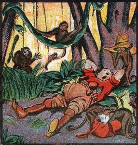 Nestor Fenleroc, eurooppalainen uudisasukkaiden metsästys Afrikassa. 1923 (kaiverrus)
