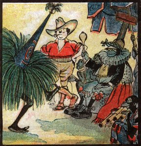 Eurooppalainen uudisasukkaat Nestor Fenleroc vierailee afrikkalaisen heimon luona. 1923 (kaiverrus)