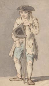 Kerjäläinen henkilökunnalla, jolla on Tricorn-hattu tekijältä Louis Philippe Boitard