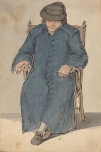 Mies nukkuu pitkässä sinisessä takissa tekijältä Louis Philippe Boitard