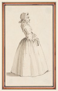 Seisova nainen, oikealle päin (lyijykynä, kynä ja muste ja akvarelli paperille) tekijältä Louis Philippe Boitard